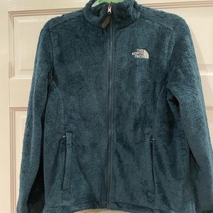 The NorthFace Fleece Zip up dark teal jacket. Medium excellent condition.